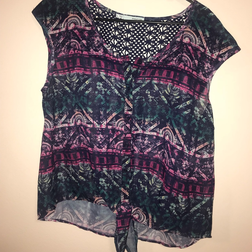 Button down front tie blouse.